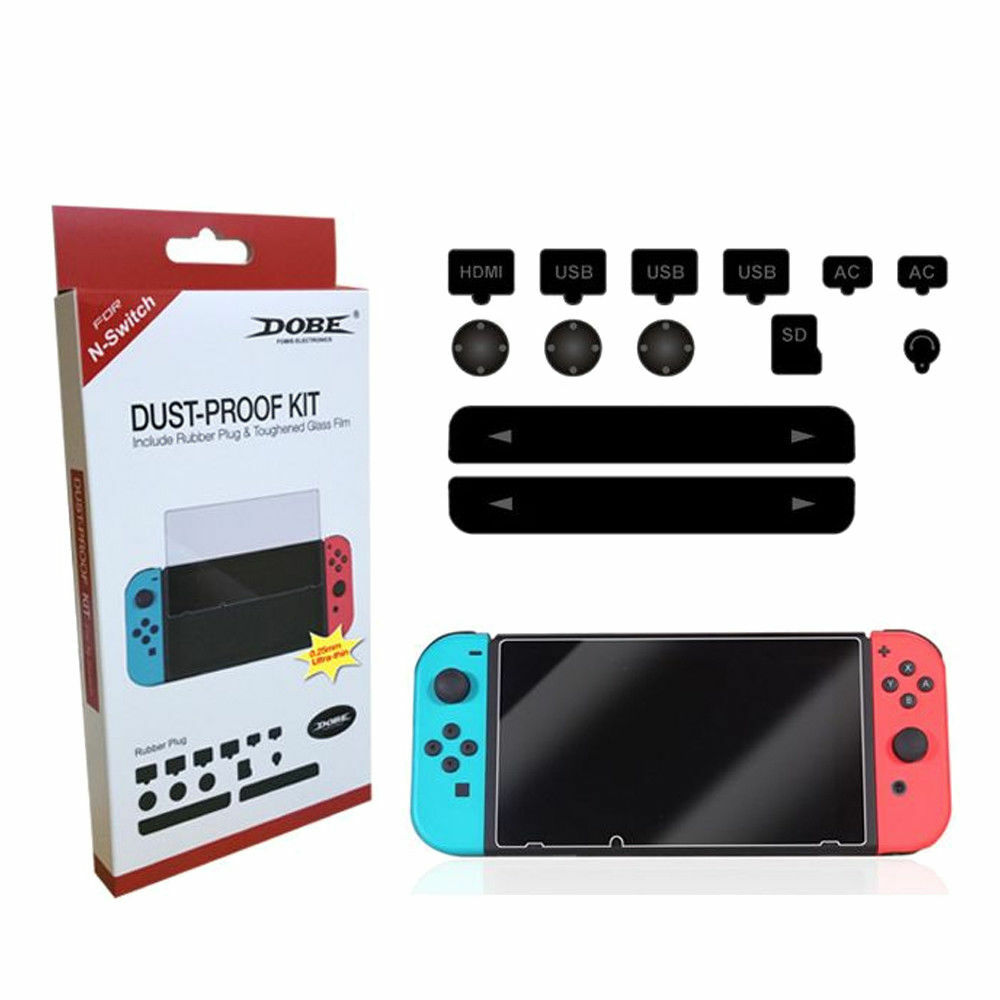 Kit Pellicola Vetro Temperato + Protezioni Antipolvere Per Nintendo Switch mar