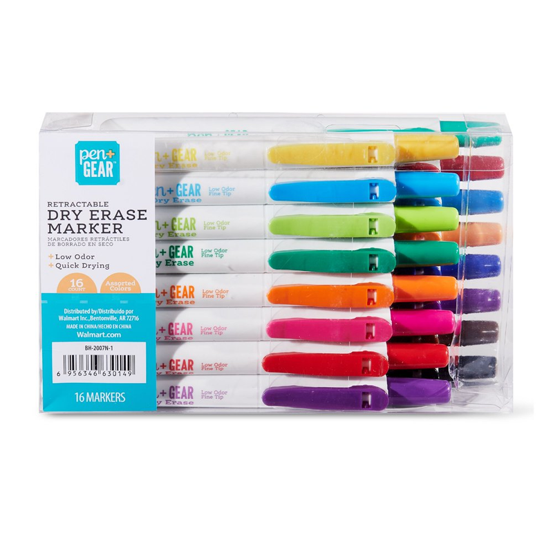 Fine Tip Retractable Dry Erase Markers Assorted Colors Low Odor Office 16 Count