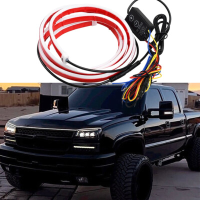 For Chevy Silverado 1500 2500 LED Hood Light Strip DRL White & Amber Turn Signal