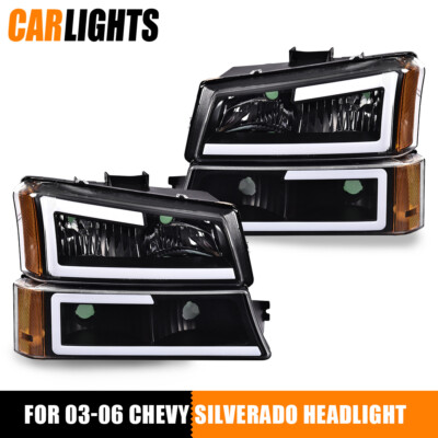 Clear Black LED DRL Headlights Bumper Lamps Fit For Silverado Avalanche 03-07