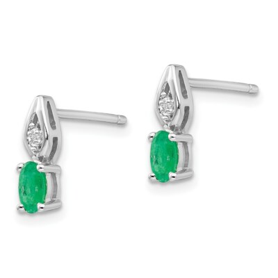 Pre-owned Superdealsforeverything Real 14kt White Gold Emerald And Diamond Post Earrings