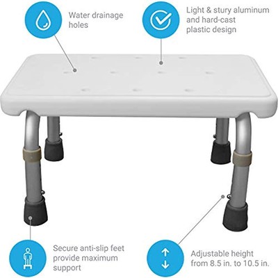 Bath & Shower Aids Step Stool - Adjustable Foot For Children, Adults, Seniors,