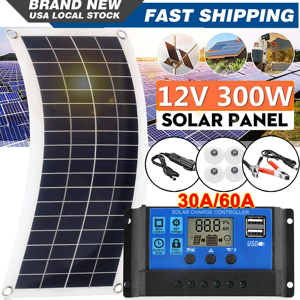 300 Watts Solar Panel Kit 60A 12V Battery Charger +Controller Caravan Boat US