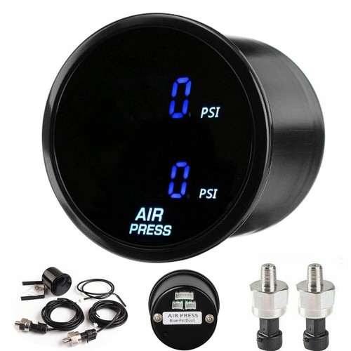 52mm LED Dual Digital Air Pressure Gauge PSI Air Suspension Meter W/2