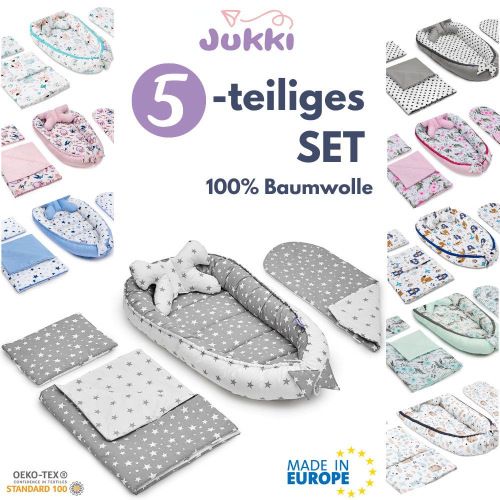 5tlg Baby Nestchen 2-seitig Kokon + Matratze 2xKissen Decke 100% BAUMWOLLE ✨SET