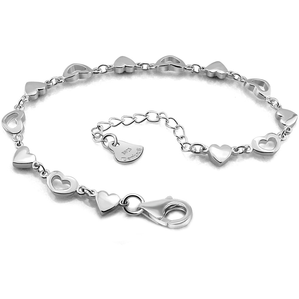 ★TATIANA★ (Silver 925) Half and Half Heart Chain Bracelet Genuine 925 Sterling Silver Heart Chain Bracelet 5mm 7.9