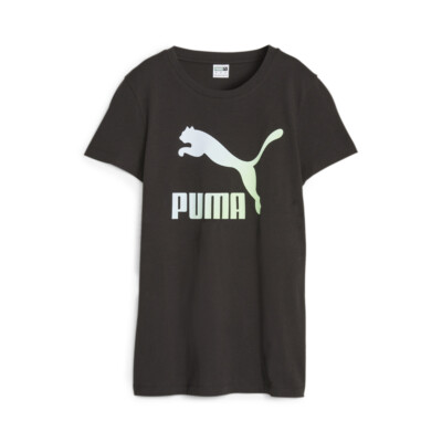 Футболка с круглым вырезом и коротким рукавом с логотипом Puma Classics, женский черный повседневный топ