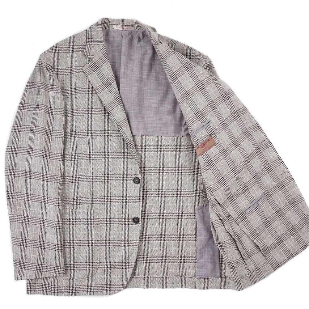 Pre-owned Luciano Barbera Soft Constructed Gray Check Wool-silk-linen Sport Coat 38r