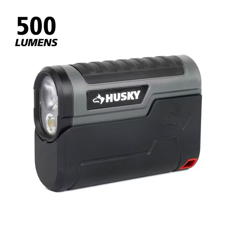 Husky Flashlight 500 Lm Compact Rechargeable LED Magnetic Clip Holster Portable