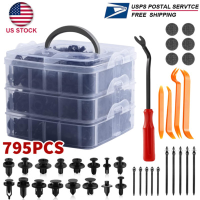 795Pcs Car Retainer Clips Auto Fasteners Push Trim Clips Pin Rivet Bumper Kit US
