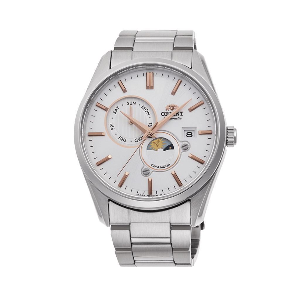 Pre-owned Orient Sun & Moon Ak0301s White Dial Sapphire Crystal Day Date Made In Japan