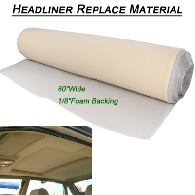 For Audi A3 A4 A6 100 80 90 Headliner Fabric, Beige Velvet Foam Back Replacement