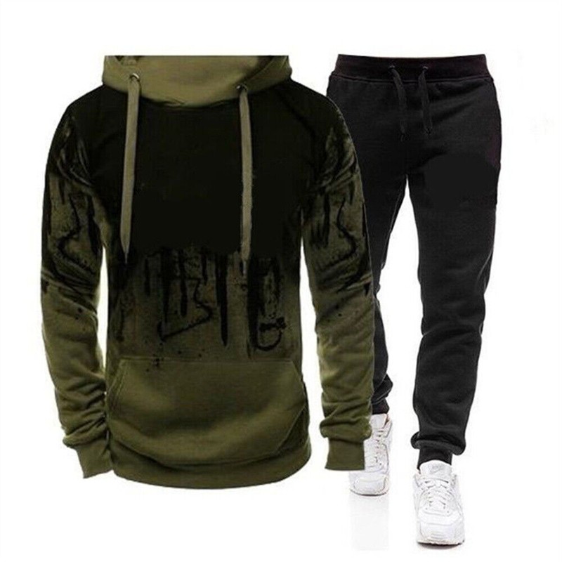 Mens Winter Joggers Tracksuit Set Hooded Pullover + Trousers Casual Sport Suits.