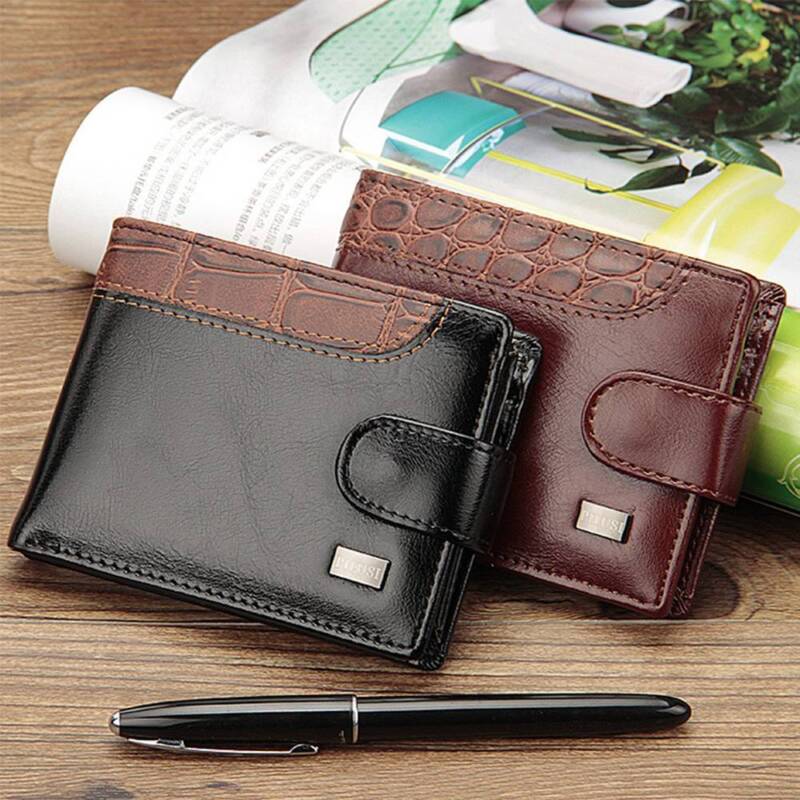 Leather Men Wallets Short Male Purse With Coin Pocket Card H