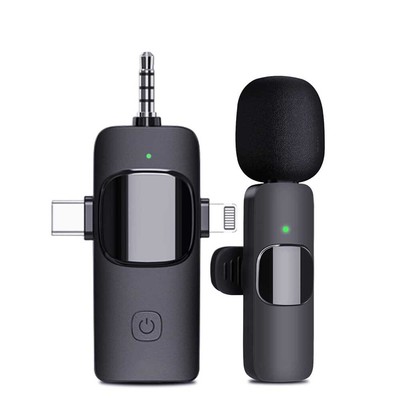 3in1 Wireless Mini Lavalier Microphone Audio Video Recording For Android/iphone
