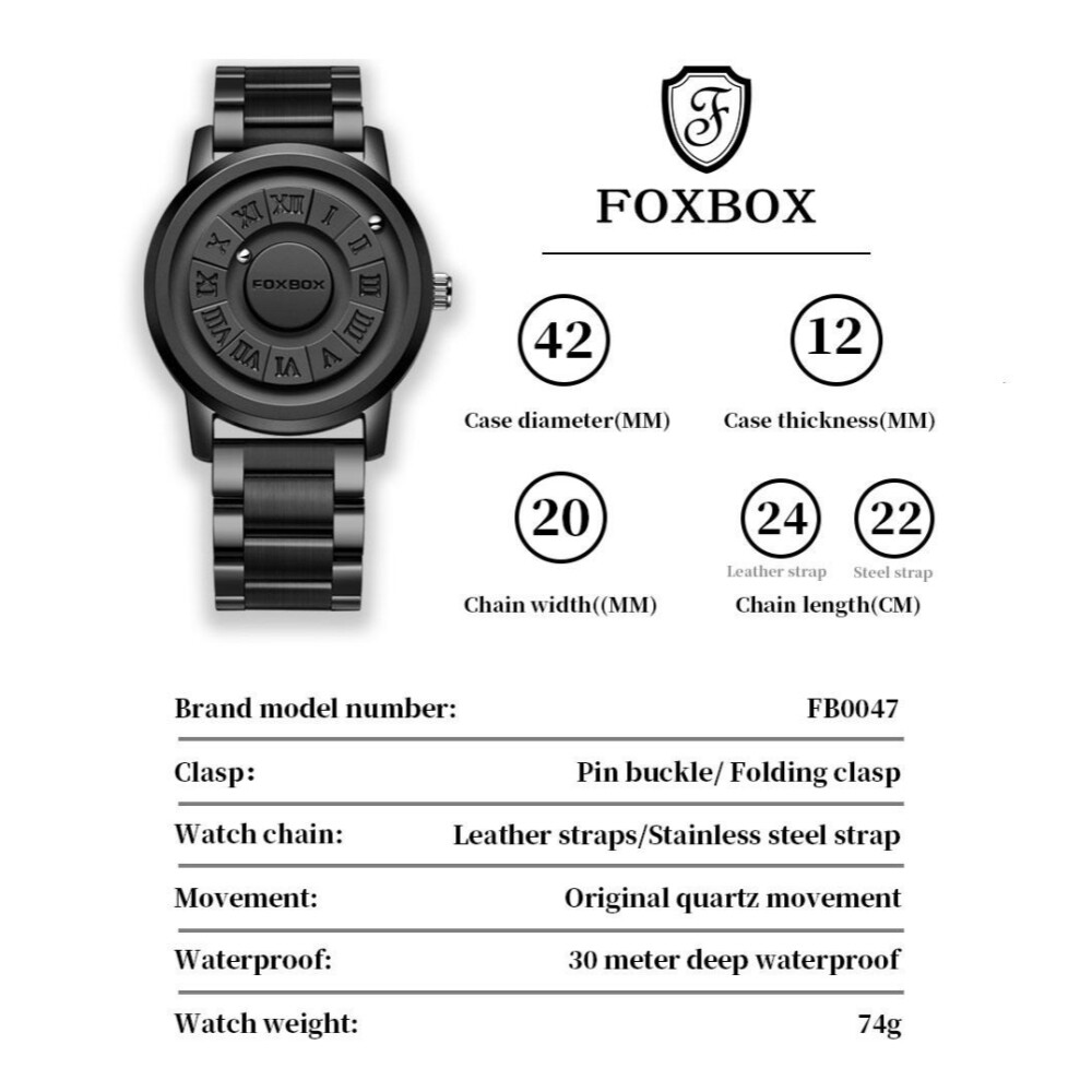LIGE FOXBOX Men Watch Quartz Creative Scrolling Bead Magne Wristwatch Waterproof