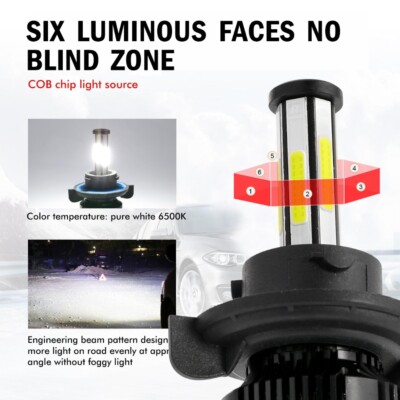 6-sides H13 9008 LED Headlight Bulbs High Low 1500000LM for Ford F-150 2004-2014