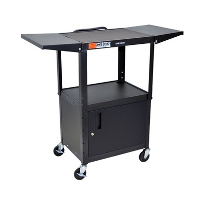 Luxor Adjustable-Height Steel AV Cart - Cabinet, Drop Leaf