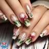 Christmas Press on Nails Long Square Green Gold Acrylic Nails Holiday French Fake Nails with Christmas Tree Designs Cute Bow Nails Tips Xmas Fingernails Glue on Nails Stick on Nails for Women 24Pcs