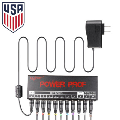 10 Outputs Guitar Effect Pedal Board Power Supply 9V 12V 18V & US Adapter Cables