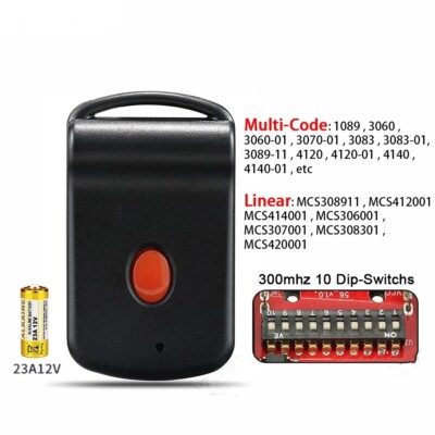 Multi-Code 3089 308911 Gate Garage Door Opener 300MHz 10 DIP Code Remote Control