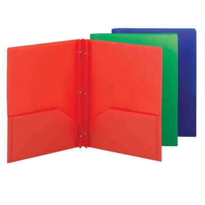 Poly Two-Pocket Folder Three-Hole Punch Prong Fasteners Letter Size Assorted ...