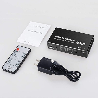 2X2 HDMI Ver 2.0 4K True Matrix Switch Splitter 2 In 2 Out Display W/ Remote