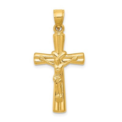 Pre-owned Diamond2deal 14k Yellow Gold Reversible Crucifix Pendant L-34 Mm, 1.05gm