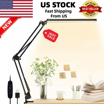 LED Adjustable Swing Arm  Lamp, 3 Colors ModeArm Desk Light with Clamp, Reading