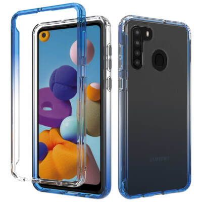 For Samsung Galaxy A21 Transparency Hybrid Case W/ Built-in Screen Protector