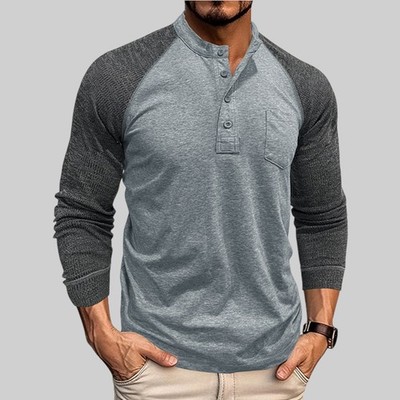 UK Mens Henley T Shirt Tops Button Long Sleeve Slim Fit Causal Blouse Pullover
