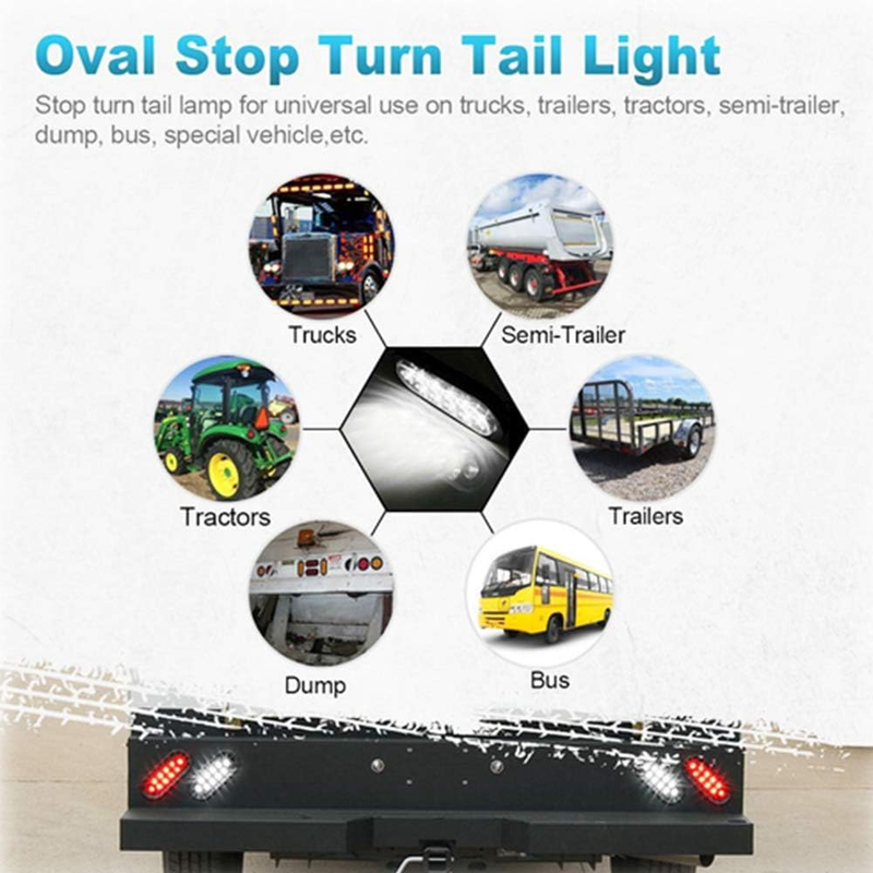 Red Color 6" Oval Marker Tail LED Light For Bus Trucks Trailers Tractors Semi-Tr