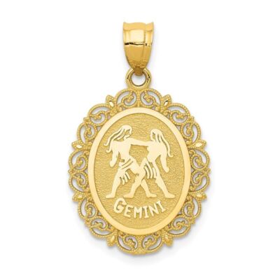 Pre-owned Diamond2deal 14k Yellow Gold Solid Satin Gemini Zodiac Oval Pendant