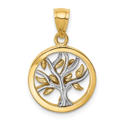 Pre-owned Superdealsforeverything Real 14kt Two-tone Polished Tree Of Life Pendant