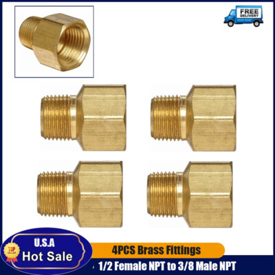 3/8'' Flare Male x 1/2'' Female NPT FNPT Brass Gas Fitting Adapter - 4 PACK