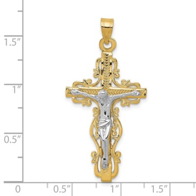 Pre-owned Superdealsforeverything Real 14kt Two-tone Diamond-cut Crucifix Pendant