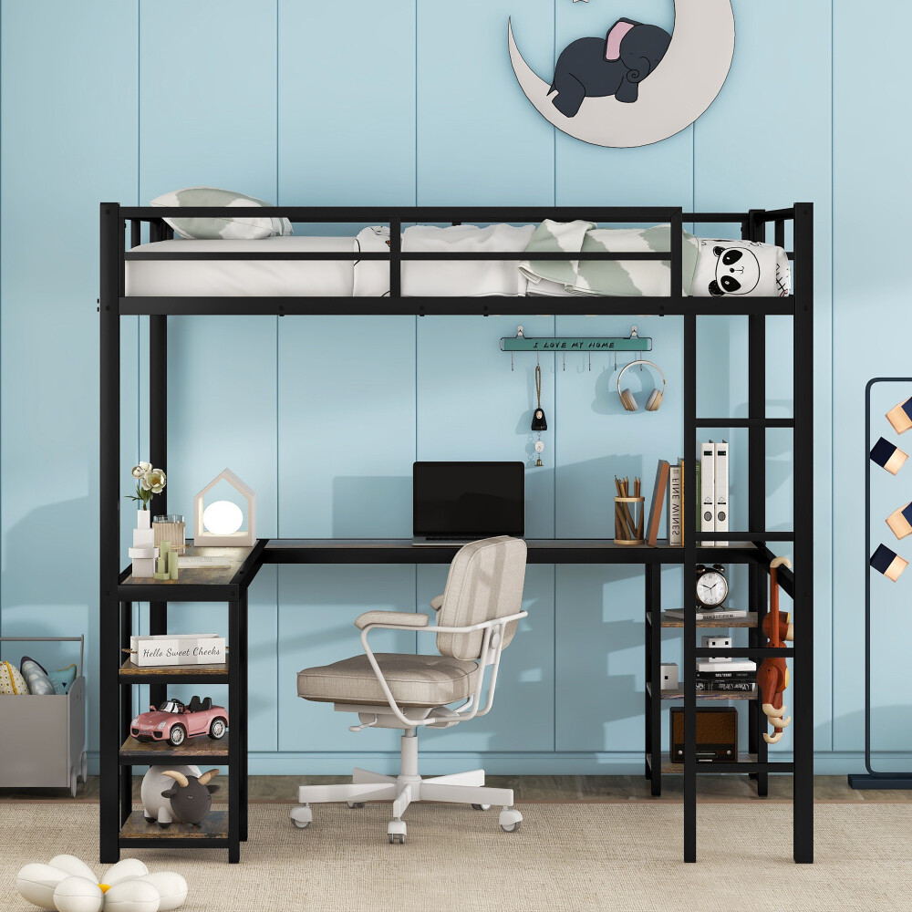 With Desk And Shelves, Space-saving Design,black