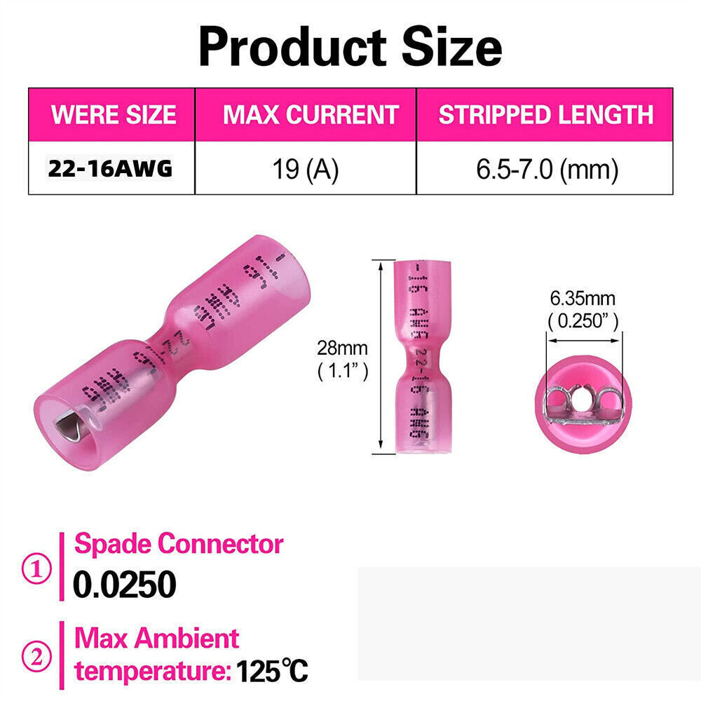 50/220PCS Heat Shrink Male Female Spade Wire Connectors Terminals Waterproof USA