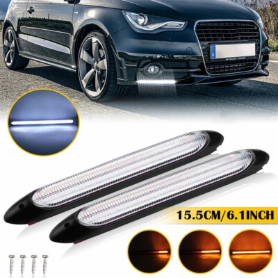 2x LED Switchback DRL Tube Light Strip Amber White Sequential Flow Turn Signal
