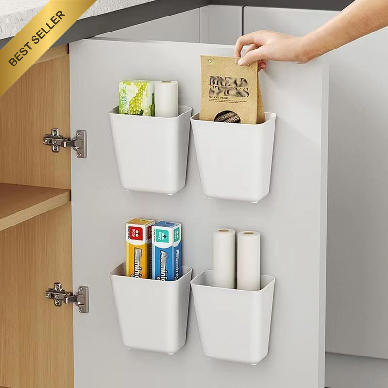 4-Pack Storage Box for Cabinet Doors – Self-Adhesive Wall Mounted Organizer for
