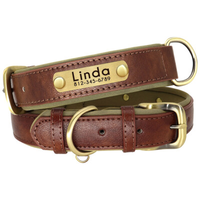 PERSONALIZED Soft Leather Dog Collar Custom Puppy Cat Name Free Engraved XS-XL