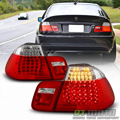 2002-2005 BMW E46 320i 325i 330i 3-Series Sedan Red Clear LED Tail Lights 02-05