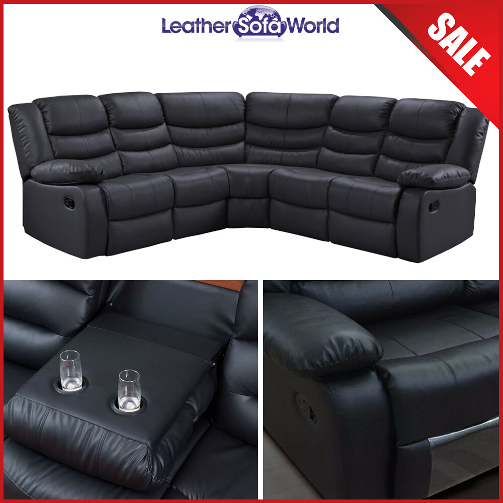 Details About Leather Recliner Sofas Corner 3 2 Seater Black Brown Grey Roma Sofa Suite