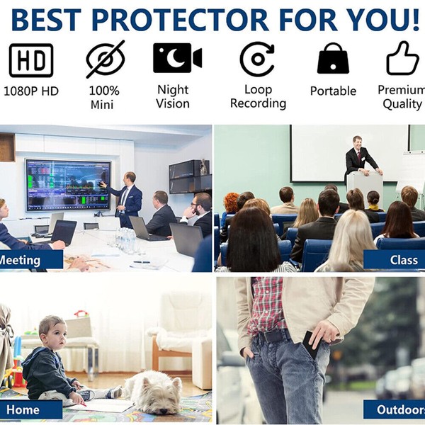 HD mini camera for meeting, class, home, and outdoor security.