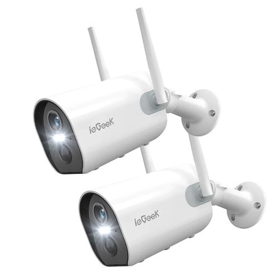 2PCS ieGeek Outdoor Wireless Security Camera Home Wifi Battery CCTV IR Cam Alexa
