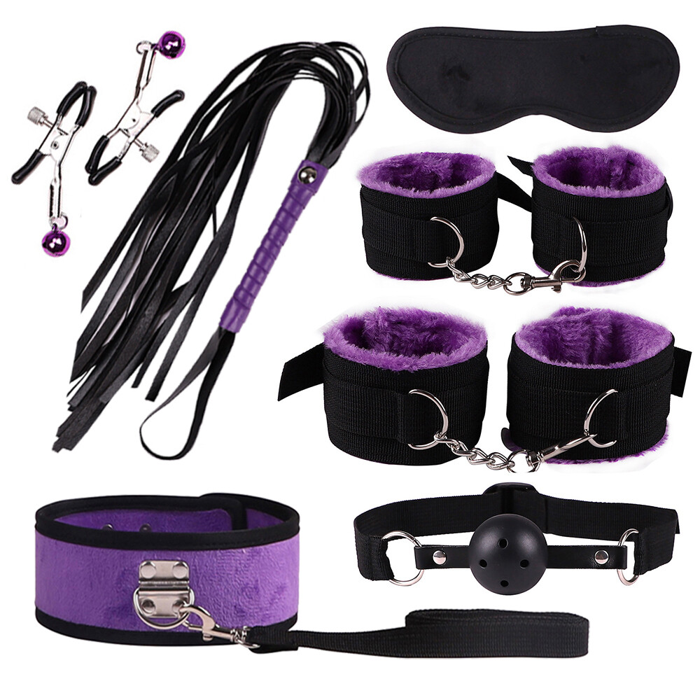 Collar,Handcuffs Ankle cuffs BDSM Restraints Bondage 7 Pieces