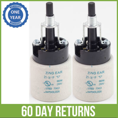 2 PC ZE-307P Turn Knob Switch Rotary Halogen Lamp Socket Replacement On Off E26