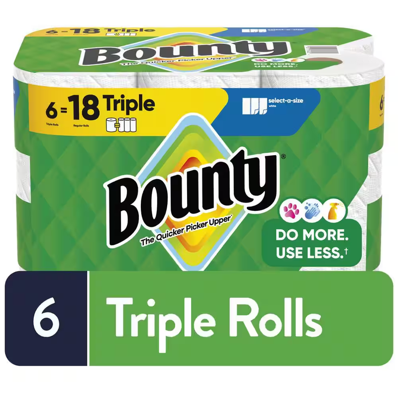 Bounty Paper Towels Select A Size Triple Roll 2 Pack 246 Sheets Absorbent
