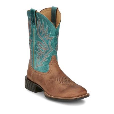 JUSTIN BOOTS JUSTIN BOOTS ZEKE WIDE SQUARE TOE COWBOY MENS BROWN, GREEN CASUAL BOOTS UN7130