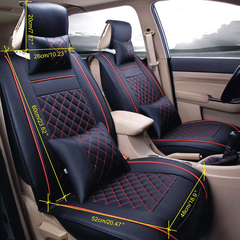 5-Sit Car Seat Cover Cushions Auto PU Leather Front+Rear Full Surrount